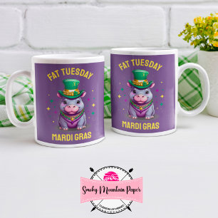 Whimsical Mardi Gras Fat Tuesday Hippo Coffee Mug