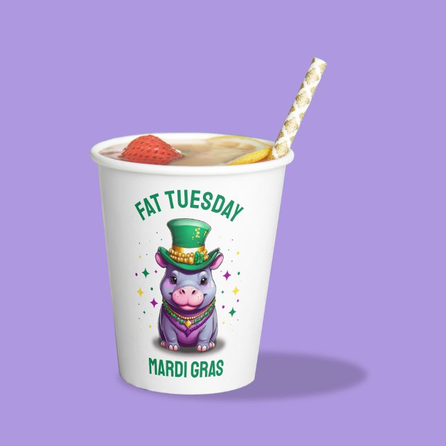 Whimsical Mardi Gras Fat Tuesday Hippo Paper Cups (Creator Uploaded)