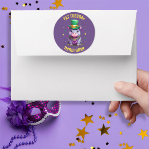Whimsical Mardi Gras Fat Tuesday Hippo Sticker