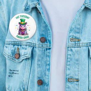 Whimsical Mardi Gras Fat Tuesday Hippo Sticker 6 Cm Round Badge