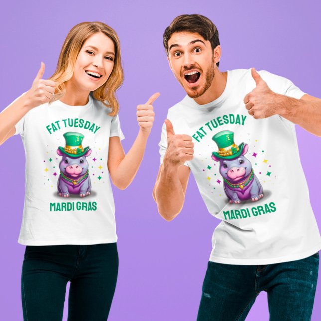 Whimsical Mardi Gras Fat Tuesday Hippo T-Shirt (Creator Uploaded)
