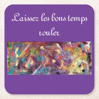 Whimsical Mardi Gras square paper coaster