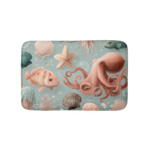 Whimsical Marine Life Pattern Bath Mat