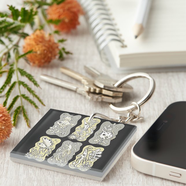 Whimsical Marine Life Pattern Key Ring (Front Right)