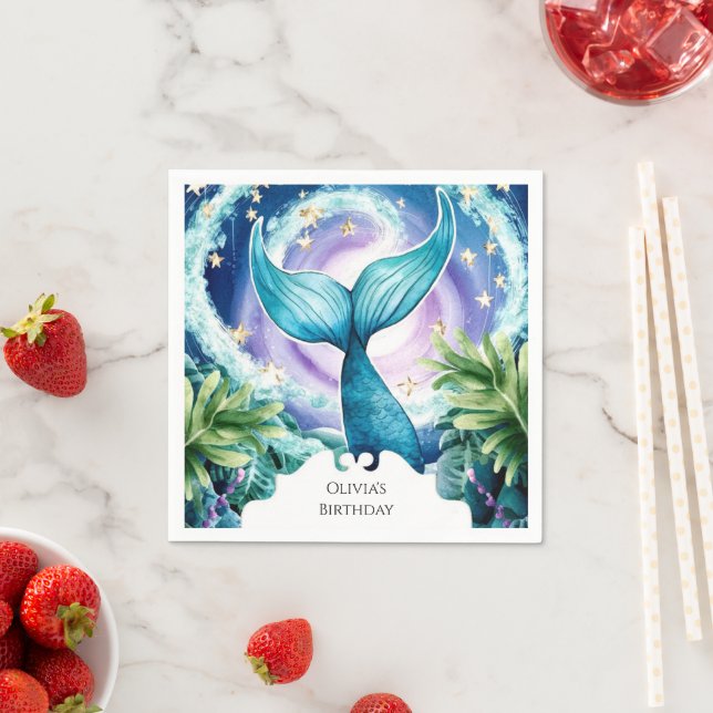 Whimsical Marine Mermaid Birthday Napkin (Insitu)