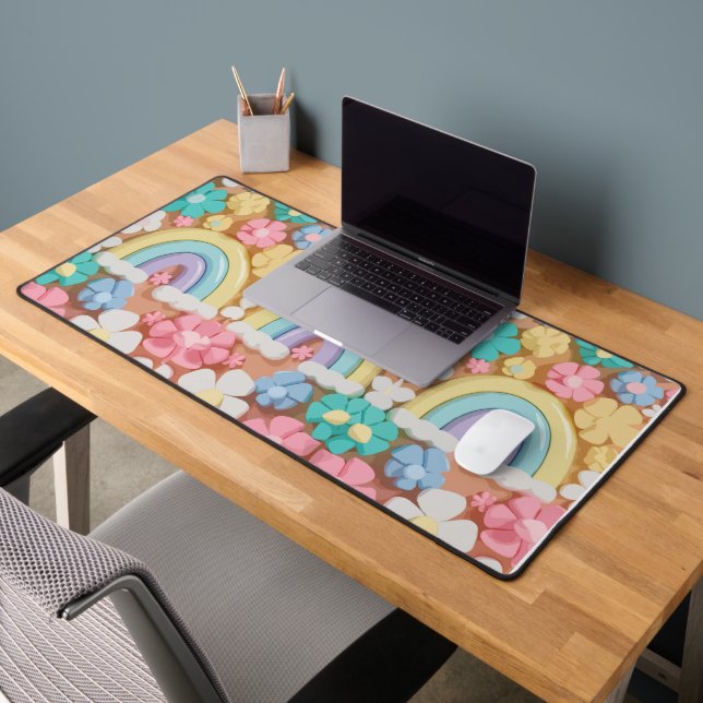 Whimsical Marshmallow Blooms - Vibrant Phone Case Desk Mat (Office 2)