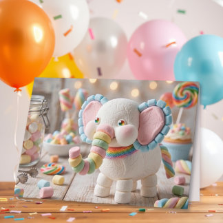 Whimsical Marshmallow Elephant Birthday Card