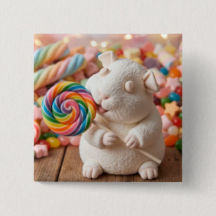 Whimsical Marshmallow Guinea Pig and Lollipop 15 Cm Square Badge
