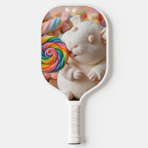 Whimsical Marshmallow Guinea Pig and Lollipop Pickleball Paddle