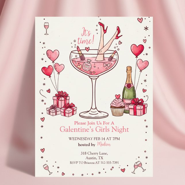 Whimsical Martini Galentine's Invitation (Whimsical Party Invitation)