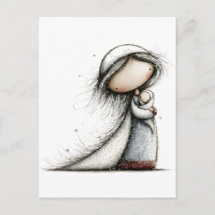 Whimsical Mary and Baby Jesus Nativity Postcard