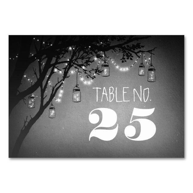 Whimsical mason jar &string lights table number (Front)