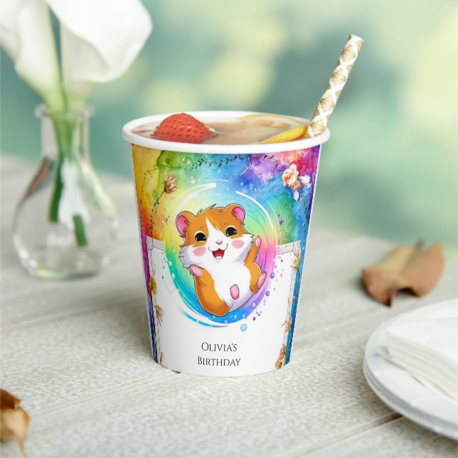 Whimsical Meadow Hamster Birthday Paper Cups (Insitu)