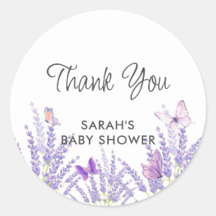 Whimsical Meadow Lavender Butterfly Baby Shower  Classic Round Sticker