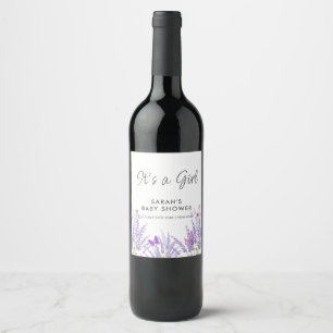 Whimsical Meadow Lavender Butterfly Baby Shower  Wine Label