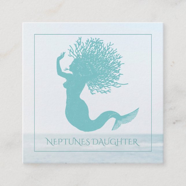 Whimsical Mermaid and Ocean Square Business Card (Front)
