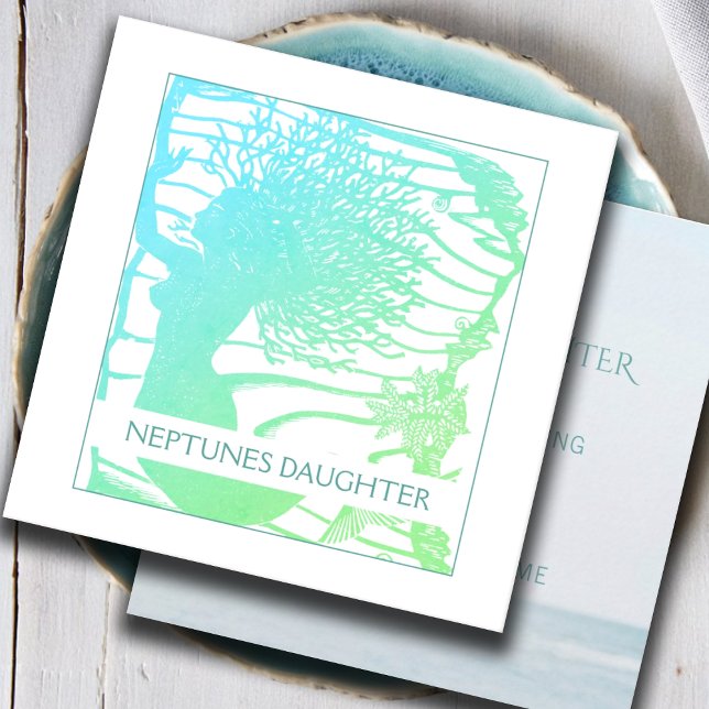 Whimsical Mermaid And Ocean Waves Square Business Card (Creator Uploaded)