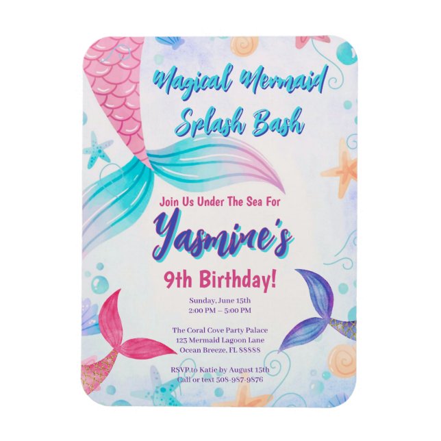 Whimsical Mermaid Birthday Invitation Keepsake Magnet (Vertical)