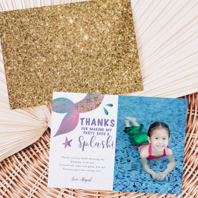 Whimsical Mermaid Birthday Party Photo Thank You Card (Creator Uploaded)