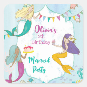 Whimsical Mermaid Birthday Party Square Sticker