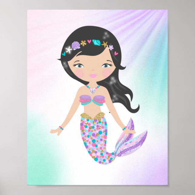 Whimsical Mermaid Children's Nursery Print (Front)