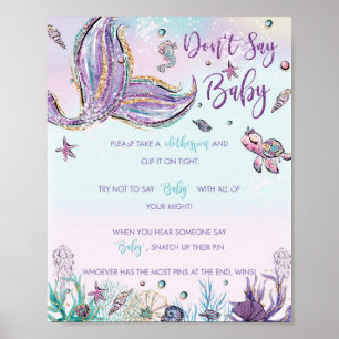 Whimsical Mermaid Don't Say Baby Shower Game Sign