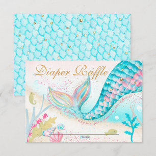 Whimsical Mermaid Girl Baby Shower Diaper Raffle Thank You Card