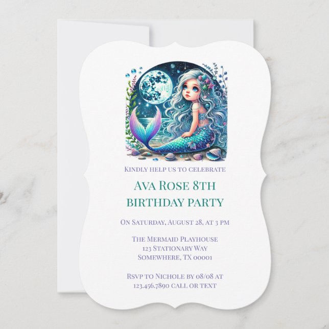 Whimsical Mermaid Girl Birthday Party  Invitation (Front)
