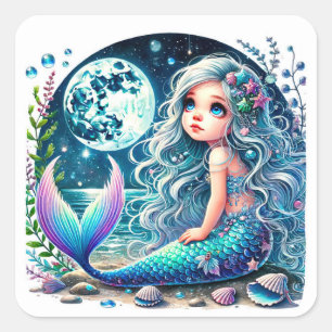 Whimsical Mermaid Girl Birthday Party Square Sticker
