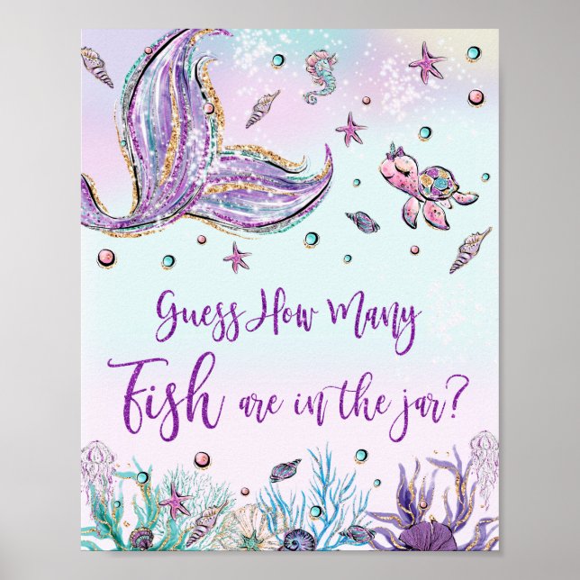 Whimsical Mermaid Guess How Many Fish in Jar Game  Poster (Front)