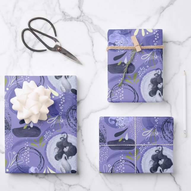 Whimsical Mermaid Purple Abstract Pattern Wrapping Paper Sheet (Front)