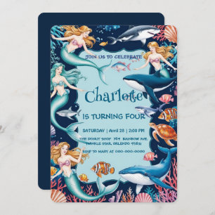 whimsical mermaid rainbow sea birthday party invitation