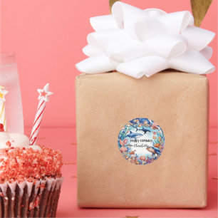  whimsical mermaid rainbow turtle shark birthday classic round sticker