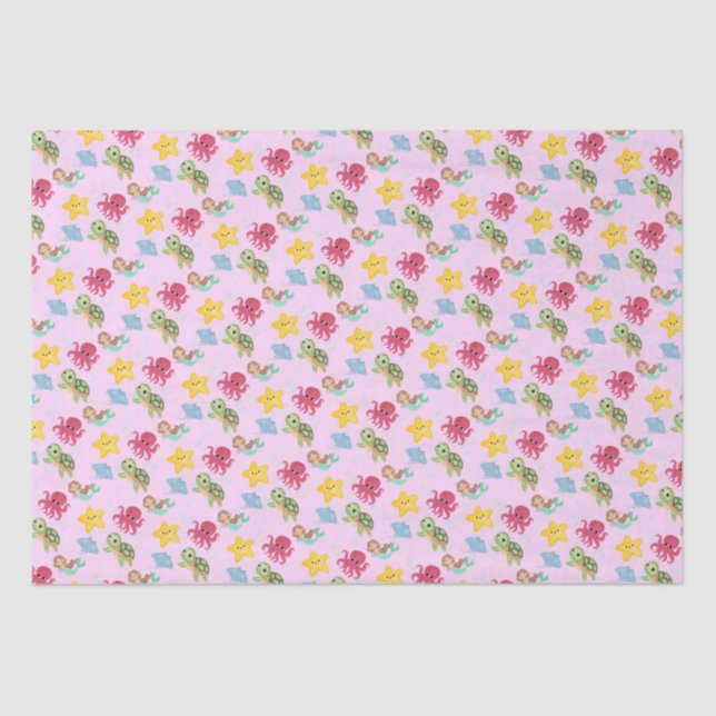  whimsical mermaid rainbow turtle shark birthday tissue paper (Front)