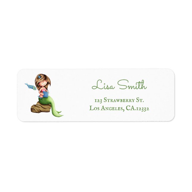 Whimsical Mermaid Reading Return Address Label (Front)