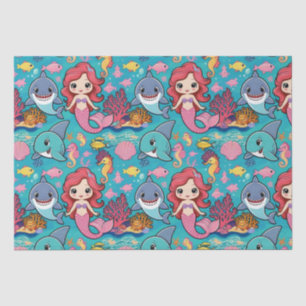 whimsical mermaid sea whale shark birthday tissue paper