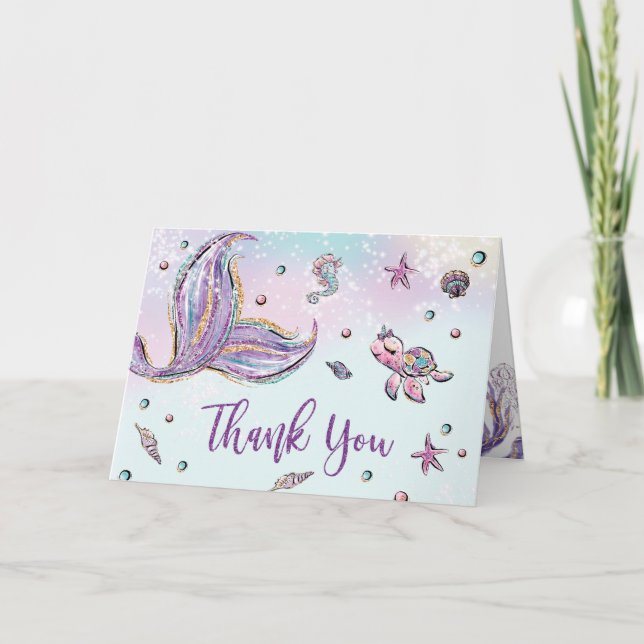 Whimsical Mermaid Tail Under the Sea Baby Shower Thank You Card (Front)