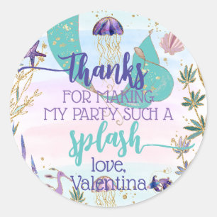Whimsical Mermaid Tail Under the Sea Party Thanks Classic Round Sticker