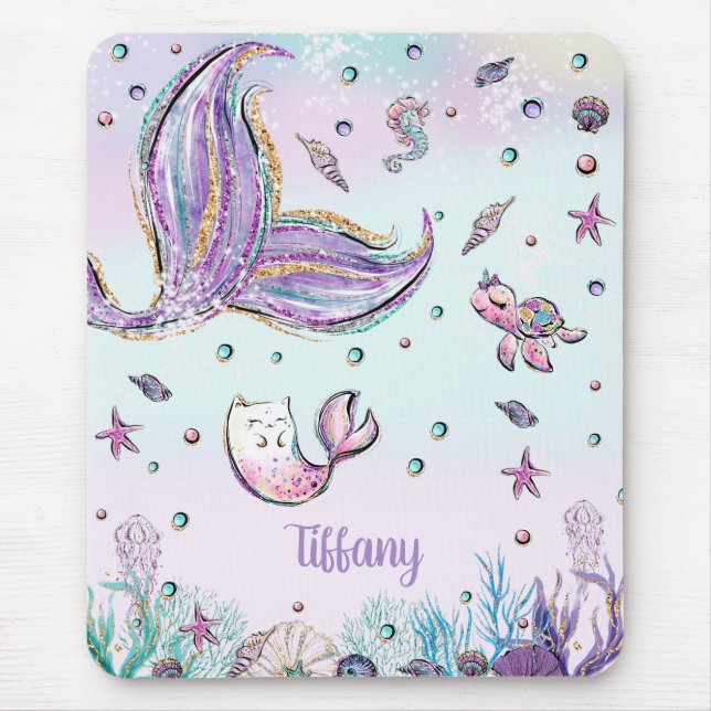 Whimsical Mermaid Tail Under the Sea Rainbow Coral Mouse Pad (Front)