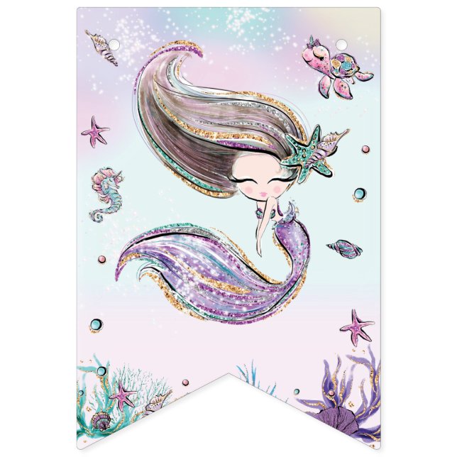 Whimsical Mermaid Under the Sea Birthday Party  Bunting (Fifteenth Flag)