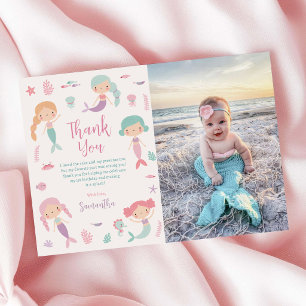 Whimsical Mermaid Under the Sea Birthday Photo Thank You Card