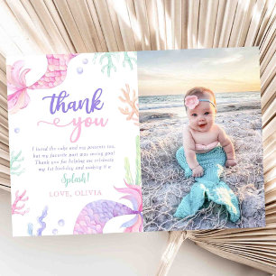 Whimsical Mermaid Under the Sea Birthday Photo Thank You Card