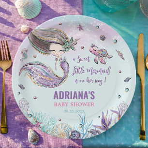 Whimsical Mermaid Under the Sea Girl Baby Shower Paper Plate