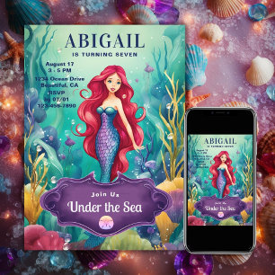 Whimsical Mermaid Under the Sea Ocean Birthday Invitation