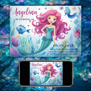 Whimsical Mermaid Under the Sea Ocean Birthday Invitation