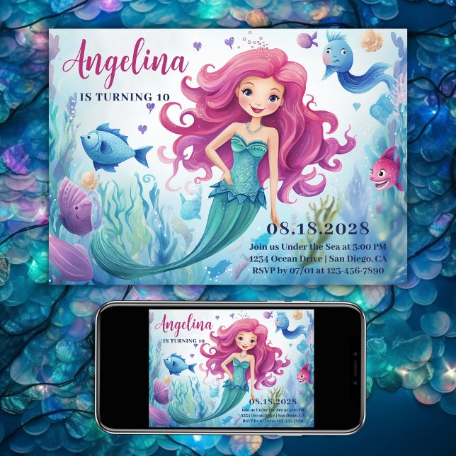 Whimsical Mermaid Under the Sea Ocean Birthday Invitation (Whimsical Mermaid Under the Sea Ocean Birthday Invitation)