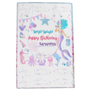 Whimsical Mermaid Under The Sea Pink Girl Birthday Medium Gift Bag