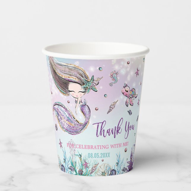 Whimsical Mermaid Under the Sea Pool Birthday Paper Cups (Back)