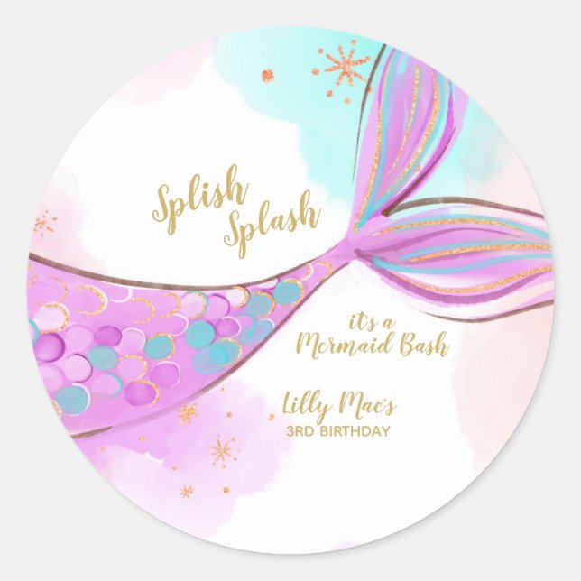 Whimsical Mermaid Under The Sea Round Sticker (Front)