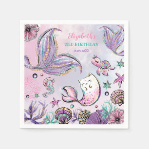 Whimsical Mermaid Underwater Pool Party Birthday Napkin